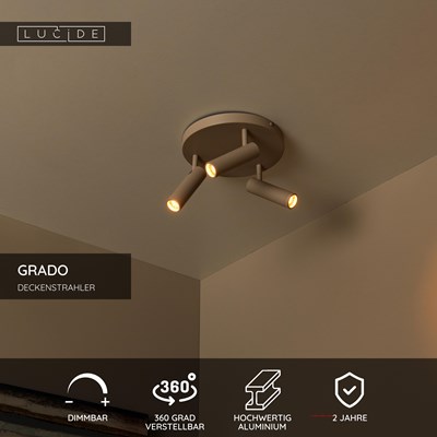 Lucide GRADO - Deckenstrahler - Ø 25 cm - 3xGU10 (MR11) - Taupe